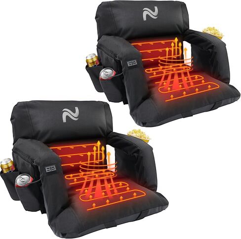 2 Pack 25'' Heated Extra Wide Stadium Seats with Back Support for Bleachers - Bleacher Chairs With Back and Comfy Cushion - 6 Reclining Positions Stadium Chairs - 3 Levels of Heat for Sports Events in Saudi Arabia