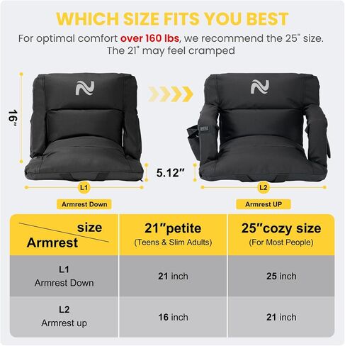 2 Pack 25'' Heated Extra Wide Stadium Seats with Back Support for Bleachers - Bleacher Chairs With Back and Comfy Cushion - 6 Reclining Positions Stadium Chairs - 3 Levels of Heat for Sports Events in Saudi Arabia