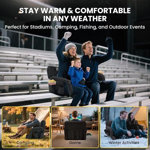 2 Pack 25'' Heated Extra Wide Stadium Seats with Back Support for Bleachers - Bleacher Chairs With Back and Comfy Cushion - 6 Reclining Positions Stadium Chairs - 3 Levels of Heat for Sports Events in Saudi Arabia