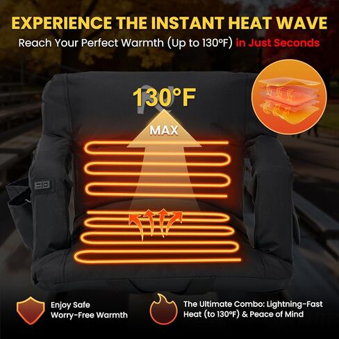 2 Pack 25'' Heated Extra Wide Stadium Seats with Back Support for Bleachers - Bleacher Chairs With Back and Comfy Cushion - 6 Reclining Positions Stadium Chairs - 3 Levels of Heat for Sports Events in Saudi Arabia