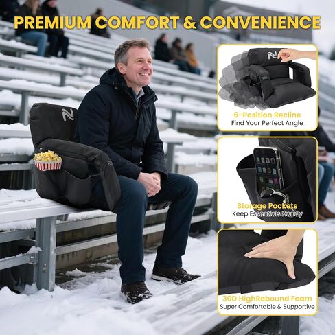 2 Pack 25'' Heated Extra Wide Stadium Seats with Back Support for Bleachers - Bleacher Chairs With Back and Comfy Cushion - 6 Reclining Positions Stadium Chairs - 3 Levels of Heat for Sports Events in Saudi Arabia