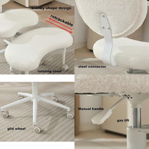Modern Kneeling Chair with Wheels, Ergonomic Office Desk Chairs, Ajustable Height Posture Support Rotating Stool, Cross Legged Chair for Mediation & Yoga,White Sherpa Fabric Upholstery in Saudi Arabia