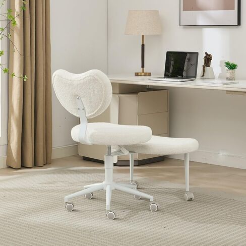 Modern Kneeling Chair with Wheels, Ergonomic Office Desk Chairs, Ajustable Height Posture Support Rotating Stool, Cross Legged Chair for Mediation & Yoga,White Sherpa Fabric Upholstery in Saudi Arabia
