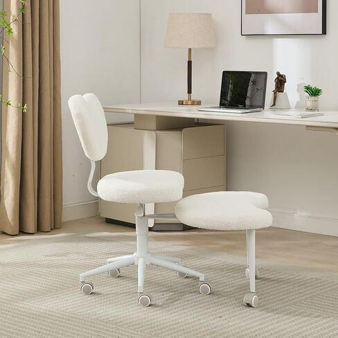 Modern Kneeling Chair with Wheels, Ergonomic Office Desk Chairs, Ajustable Height Posture Support Rotating Stool, Cross Legged Chair for Mediation & Yoga,White Sherpa Fabric Upholstery in Saudi Arabia