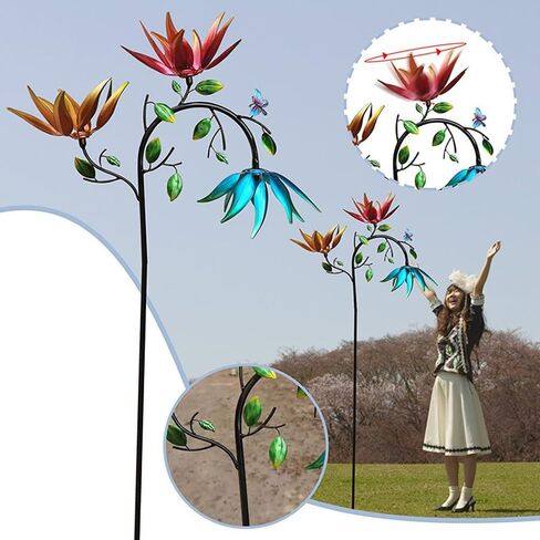 Colorful Flower Wind Spinner for Garden, Large Multi Colored Spinning Flowers with Stake, Decorative Sunflower Windmill for Outdoor Yard Lawn Patio (1.8m) in Saudi Arabia