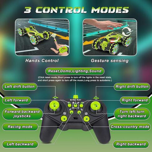 سيارة RC المثيرة بمستشعر الإيماءات، جهاز تحكم عن بعد 2.4 جيجا هرتز 4WD ألعاب سيارات يتم التحكم فيها يدويًا للأولاد والبنات الذين تتراوح أعمارهم بين 6-12 عامًا، سيارات انجراف دوارة 360 درجة مع أضواء وموسيقى، هدية مثالية لعيد الميلاد وعيد الميلاد in Kuwait