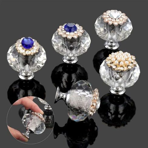 Crystal Knobs, 8 pcs Drawer Pull Handles, 40mm Diamond Knob for Kitchen Door Cupboard Wardrobe Furniture Decoration(Oval Blue Diamond) in Saudi Arabia