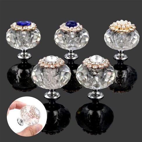 Crystal Knobs, 8 pcs Drawer Pull Handles, 40mm Diamond Knob for Kitchen Door Cupboard Wardrobe Furniture Decoration(Oval Blue Diamond) in Saudi Arabia