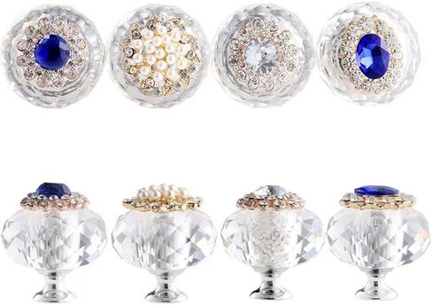 Crystal Knobs, 8 pcs Drawer Pull Handles, 40mm Diamond Knob for Kitchen Door Cupboard Wardrobe Furniture Decoration(Oval Blue Diamond) in Saudi Arabia