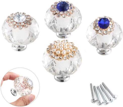 Crystal Knobs, 8 pcs Drawer Pull Handles, 40mm Diamond Knob for Kitchen Door Cupboard Wardrobe Furniture Decoration(Oval Blue Diamond) in Saudi Arabia