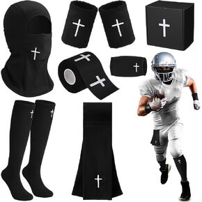 7 Pcs Faith Cross Football Towel Cotton Tube Socks Wristband Chin Strap Cover Quarterback for The Football Field - Bi-fold Hook & Loop Closure - Thin Sports Towel - Men/Youth/Adults (Cross Black) in Saudi Arabia