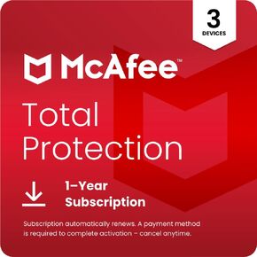 McAfee Total Protection 3-Device 2025 Ready |Security Software Includes Antivirus, Secure VPN, Password Manager, Identity Monitoring | 1 Year Subscription with Auto Renewal in Saudi Arabia