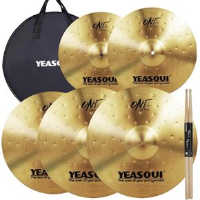 حزمة الصنج، مجموعة الصنج الطبل 14 بوصة/14 بوصة/16 ​​بوصة/18 بوصة/20 بوصة 5 قطع الصنج مع حقيبة الصنج لمجموعة الطبل (5 قطع حزمة الصنج الذهبي منخفض الحجم مع حقيبة) in Kuwait