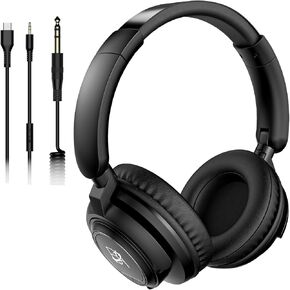 Wired Over Ear Headphones Studio Monitor & Mixing DJ Stereo Headsets with 50mm Drivers and 1/4 to 3.5mm Jack for cellphone Type C AMP Computer Recording Podcast Keyboard Guitar Laptop - Black in Saudi Arabia