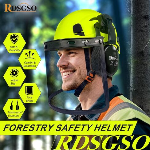 Chainsaw Safety Hard Hats with Mesh Face Shield and Ear Muffs Forestry Safety Helmet Outdoor Work Head Protection ANSI Approved in Saudi Arabia