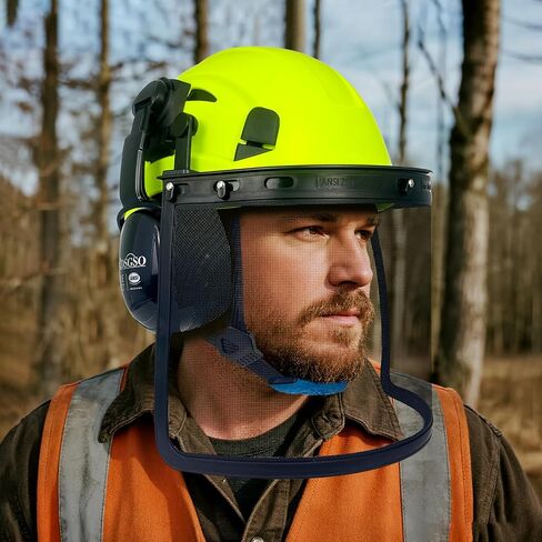 Chainsaw Safety Hard Hats with Mesh Face Shield and Ear Muffs Forestry Safety Helmet Outdoor Work Head Protection ANSI Approved in Saudi Arabia