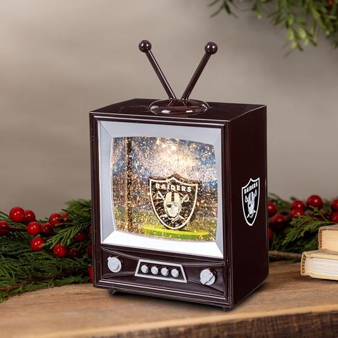 NFL Las Vegas Raiders Snow Globe Lantern, Vintage TV Water Globe with Lights & Swirling Glitter, Battery Operated Christmas Football Tabletop Decoration, Memorabilia Gift for Men & Women Fans in Saudi Arabia