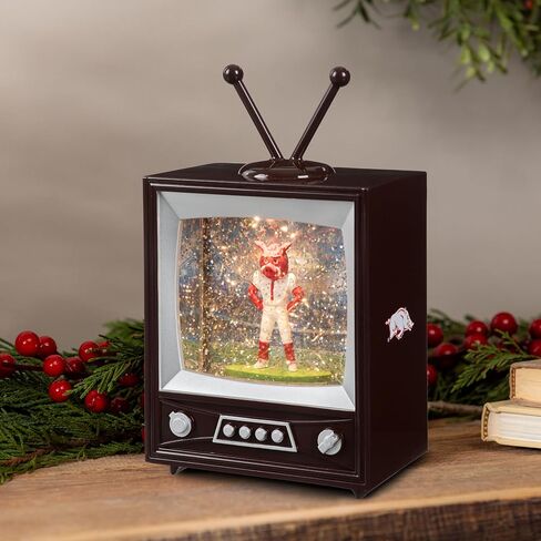 NCAA University of Arkansas Snow Globe Lantern, Vintage TV Water Globe with Lights & Swirling Glitter, Battery Operated Christmas Tabletop Decoration, College Sports Gift for Men & Women Fans in Saudi Arabia