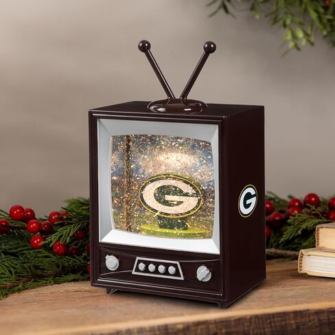 NFL Green Bay Packers Snow Globe Lantern, Vintage TV Water Globe with Lights & Swirling Glitter, Battery Operated Christmas Football Tabletop Decoration, Memorabilia Gift for Men & Women Fans in Saudi Arabia