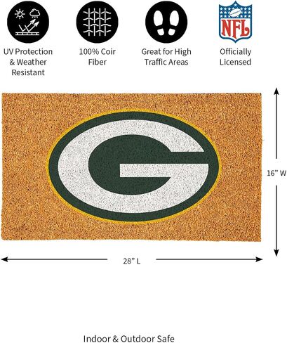 ممسحة أرجل من ألياف جوز الهند الطبيعية من فريق سبورتس أمريكا NFL Green Bay Packers | شعار الفريق الرسمي بالألوان الكاملة | 28 × 16 بوصة | عدم الانزلاق مرة أخرى | سجادات أرضية ترحيب للباب الأمامي | ديكور منزلي لمدخل داخلي وخارجي in Saudi Arabia