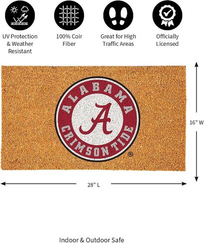 Team Sports America NCAA University of Alabama Natural Coir Doormat | Official Full Color Team Logo | 28 x 16 Inches | Non Slip Back | Front Door Welcome Floor Mats | Indoor Outdoor Entrance Home Rug in Saudi Arabia