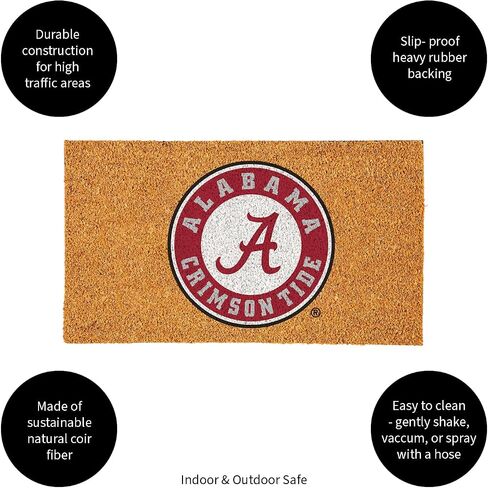 Team Sports America NCAA University of Alabama Natural Coir Doormat | Official Full Color Team Logo | 28 x 16 Inches | Non Slip Back | Front Door Welcome Floor Mats | Indoor Outdoor Entrance Home Rug in Saudi Arabia