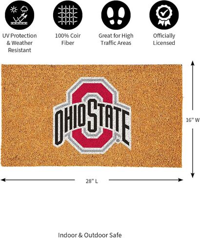 Team Sports America NCAA Ohio State University Natural Coir Doormat | Official Full Color Team Logo | 28 x 16 Inches | Non Slip Back | Front Door Welcome Floor Mats | Indoor Outdoor Entrance Rug in Saudi Arabia