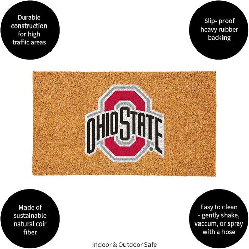 Team Sports America NCAA Ohio State University Natural Coir Doormat | Official Full Color Team Logo | 28 x 16 Inches | Non Slip Back | Front Door Welcome Floor Mats | Indoor Outdoor Entrance Rug in Saudi Arabia