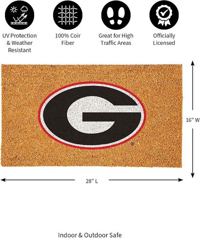 Team Sports America NCAA University of Georgia Natural Coir Doormat | Official Full Color Team Logo | 28 x 16 Inches | Non Slip Back | Front Door Welcome Floor Mats | Indoor Outdoor Entrance Rug in Saudi Arabia