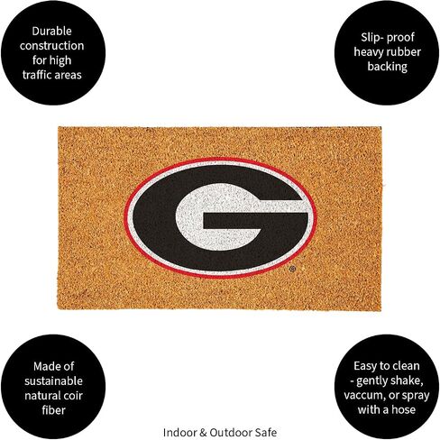 Team Sports America NCAA University of Georgia Natural Coir Doormat | Official Full Color Team Logo | 28 x 16 Inches | Non Slip Back | Front Door Welcome Floor Mats | Indoor Outdoor Entrance Rug in Saudi Arabia