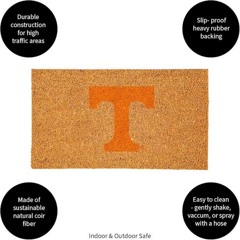 Team Sports America NCAA University of Tennessee Natural Coir Doormat | Official Full Color Team Logo | 28 x 16 Inches | Non Slip Back | Front Door Welcome Floor Mats | Indoor Outdoor Entrance Rug in Saudi Arabia