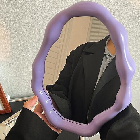1Pcs Irregular Cloud Mirror Makeup Mirrors for Desk Tabletop Vanity Mirror Hanging Wall Mirrors Desk Mirror with Bracket Home Decor Aesthetic Mirrors for Living Room Bedroom (Green) in Saudi Arabia