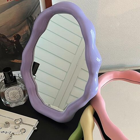 1Pcs Irregular Cloud Mirror Makeup Mirrors for Desk Tabletop Vanity Mirror Hanging Wall Mirrors Desk Mirror with Bracket Home Decor Aesthetic Mirrors for Living Room Bedroom (Green) in Saudi Arabia