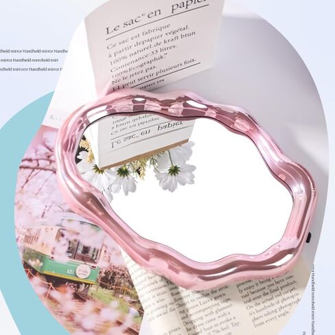مرايا مكياج للمكتب، مرآة سحابية غير متماثلة على سطح الطاولة، مرآة زينة معلقة على الحائط، مرآة مكتب مع دعامة لديكور المنزل، مرايا جمالية لغرفة المعيشة وغرفة النوم (وردي) in Saudi Arabia