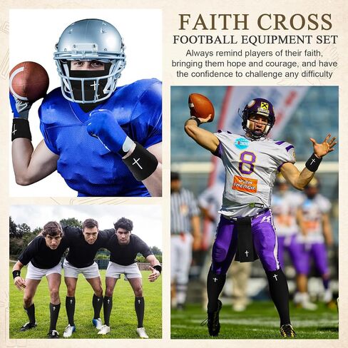 7 Pcs Faith Cross Football Towel Cotton Tube Socks Wristband Chin Strap Cover Quarterback for The Football Field - Bi-fold Hook & Loop Closure - Thin Sports Towel - Men/Youth/Adults (Cross Black) in Saudi Arabia