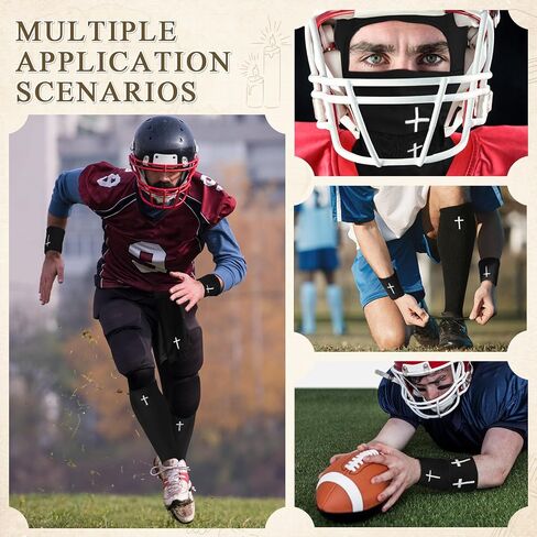 7 Pcs Faith Cross Football Towel Cotton Tube Socks Wristband Chin Strap Cover Quarterback for The Football Field - Bi-fold Hook & Loop Closure - Thin Sports Towel - Men/Youth/Adults (Cross Black) in Saudi Arabia
