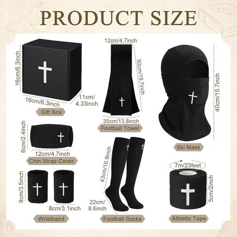 7 Pcs Faith Cross Football Towel Cotton Tube Socks Wristband Chin Strap Cover Quarterback for The Football Field - Bi-fold Hook & Loop Closure - Thin Sports Towel - Men/Youth/Adults (Cross Black) in Saudi Arabia