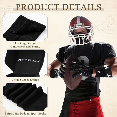 7 Pcs Faith Cross Football Towel Cotton Tube Socks Wristband Chin Strap Cover Quarterback for The Football Field - Bi-fold Hook & Loop Closure - Thin Sports Towel - Men/Youth/Adults (Cross Black) in Saudi Arabia