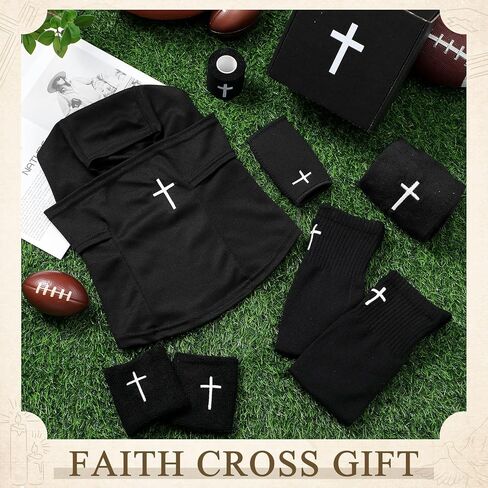 7 Pcs Faith Cross Football Towel Cotton Tube Socks Wristband Chin Strap Cover Quarterback for The Football Field - Bi-fold Hook & Loop Closure - Thin Sports Towel - Men/Youth/Adults (Cross Black) in Saudi Arabia