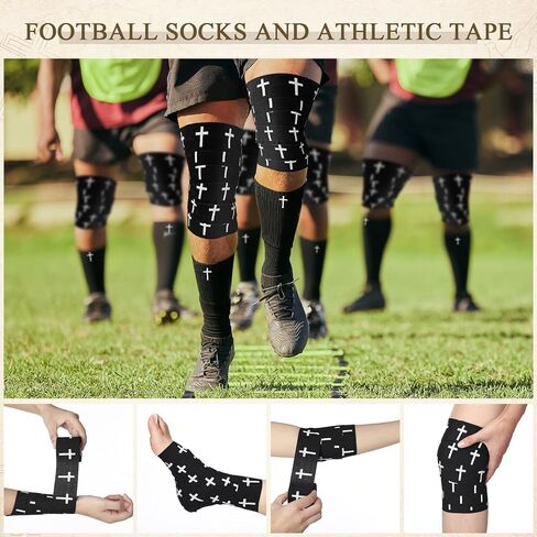 7 Pcs Faith Cross Football Towel Cotton Tube Socks Wristband Chin Strap Cover Quarterback for The Football Field - Bi-fold Hook & Loop Closure - Thin Sports Towel - Men/Youth/Adults (Cross Black) in Saudi Arabia