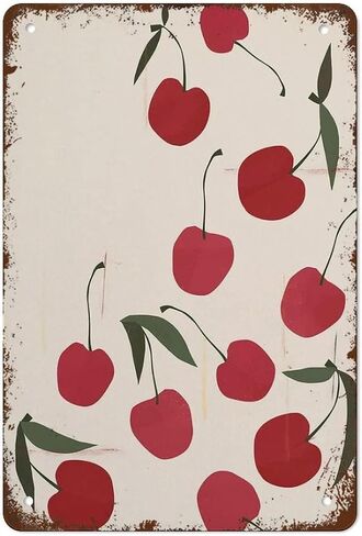 Vintage Cherry Iron Sheet Painting Creative Home Decoration Hanging Painting Iron Ornaments Wall Hanging (7.87in*11.8in*0.07in) in Saudi Arabia