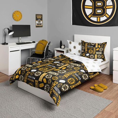 FOCO Boston Bruins NHL Team Color Bed in a Bag Comforter Bedding 5 Piece Set - Twin in Saudi Arabia