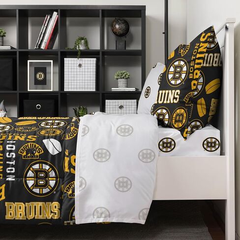 FOCO Boston Bruins NHL Team Color Bed in a Bag Comforter Bedding 5 Piece Set - Twin in Saudi Arabia
