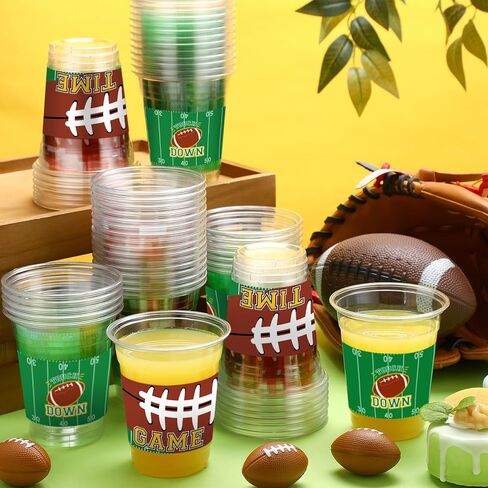 Yaomiao 60 Pieces Football Plastic Cups 12 Oz Bulk Clear Disposable Drinking Beverage Party Cups for Football Birthday Baby Shower Party Decoration Supplies (Vibrant) in Saudi Arabia