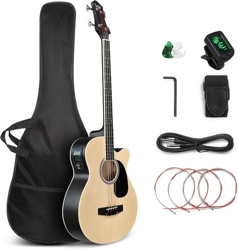 GLARRY Full Size Acoustic Electric Bass Guitar Beginner Kit, Cutaway 4 Strings Electric Acoustic Bass Guitar w/Inbuilt Tuner, Bag, Strap, Picks, Strings, Basswood Bass Guitarra, Matte Black in Kuwait