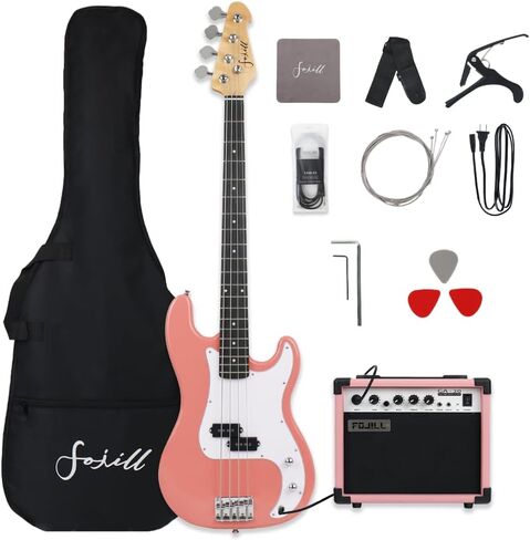 Fojill Full Size 4 Four String Electric Bass Guitar 20W Amplifier Amp Right Hand Beginner Starter Kit Set Combo Bundle Accessory Gig Bag,Strap,Picks,Capo,Noiselss Cable,Strings (Black) in Saudi Arabia
