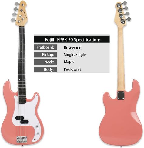 Fojill Full Size 4 Four String Electric Bass Guitar 20W Amplifier Amp Right Hand Beginner Starter Kit Set Combo Bundle Accessory Gig Bag,Strap,Picks,Capo,Noiselss Cable,Strings (Black) in Saudi Arabia