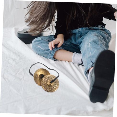 1Pair Nepal Copper Finger Cymbals Durable Percussion Instrument for Yoga Mindfulness Spiritual Sound Quality Comfortable Elastic Band for Easy Playing for Tibetan Rituals in Kuwait
