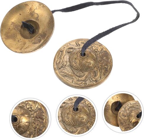 1Pair Nepal Copper Finger Cymbals Durable Percussion Instrument for Yoga Mindfulness Spiritual Sound Quality Comfortable Elastic Band for Easy Playing for Tibetan Rituals in Kuwait