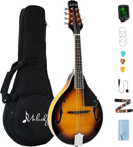 Mulucky A Style Mandolins Instrument, 8 String Acoustic Mandolin with Beginner Kit for Adults Kids, Case, Tuner, String, Picks - Sunburst in Saudi Arabia